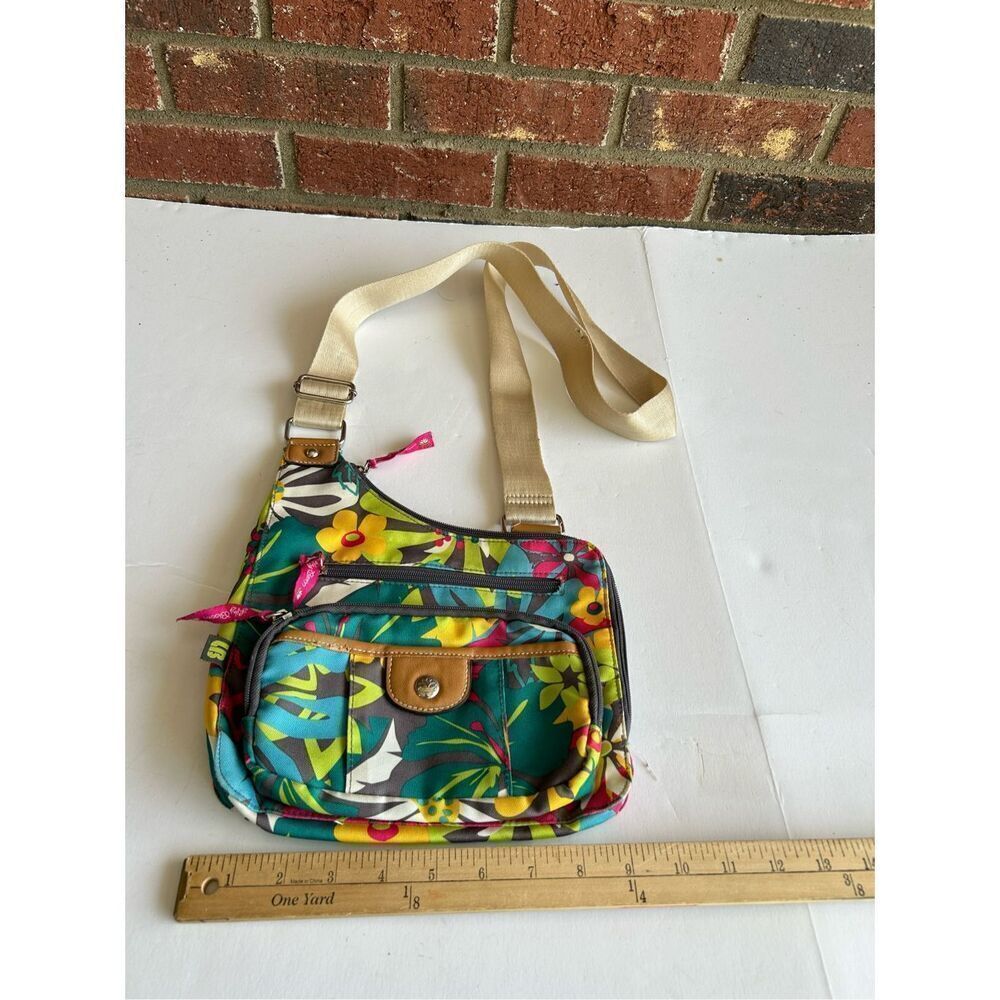 LB Lily Bloom 9x11”Green Pink Bag 4 Pink Zipper